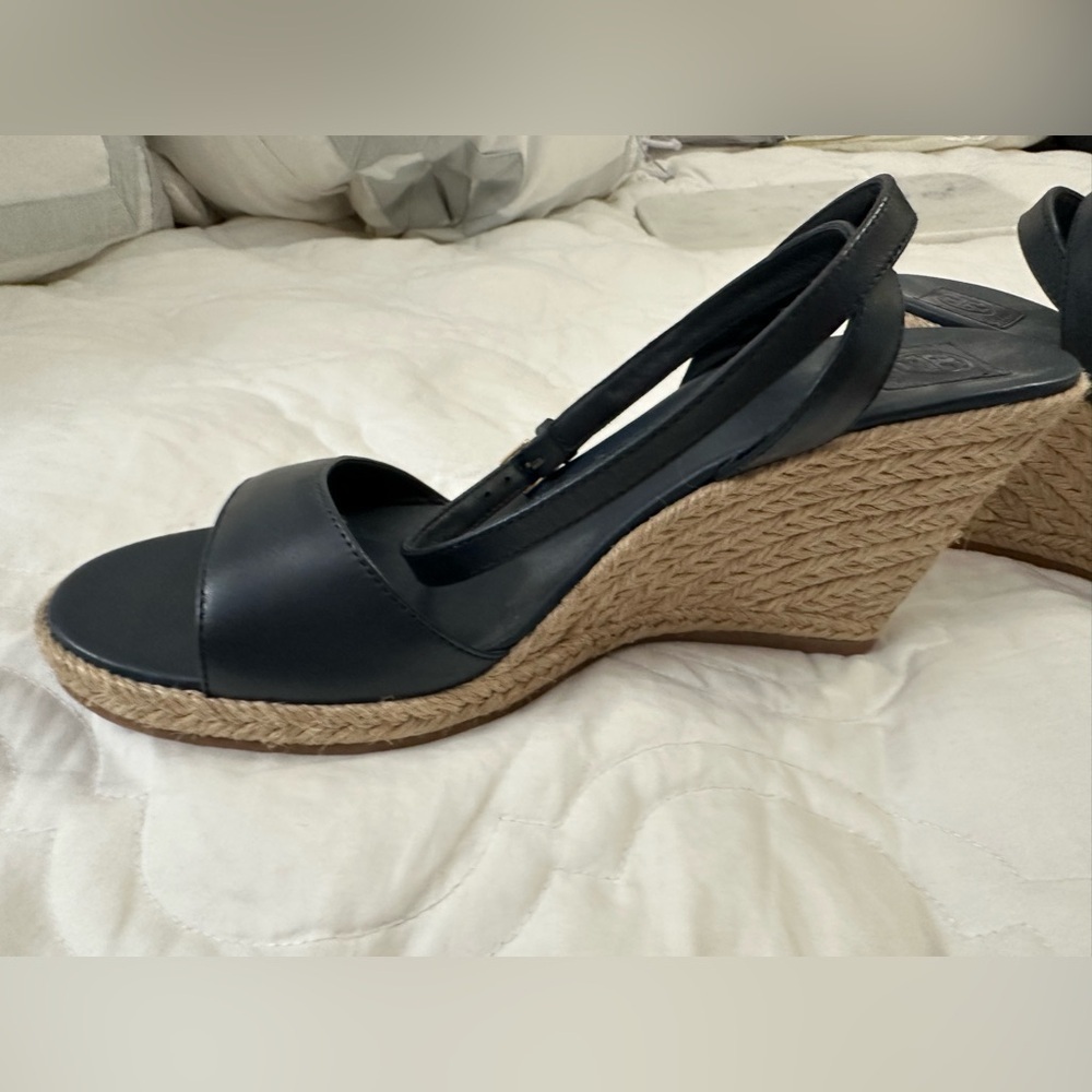 Tory Burch Landon Wedge Espadrille in navy New - ankle strap leather size 8.5 - Picture 6 of 9